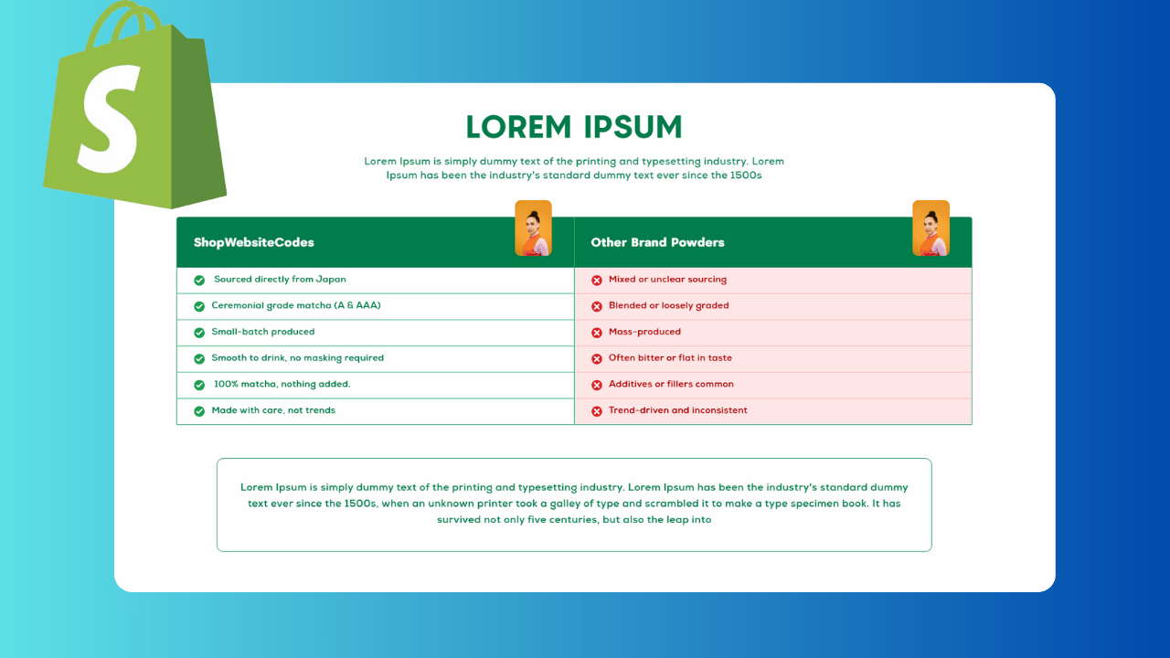 Colored Table Section for Shopify